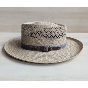 Pendleton Raffia Wide Brim Straw Panama Hat w/ Band Leather Detail